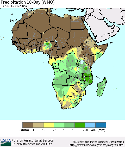 Africa Precipitation 10-Day (WMO) Thematic Map For 2/6/2022 - 2/15/2022