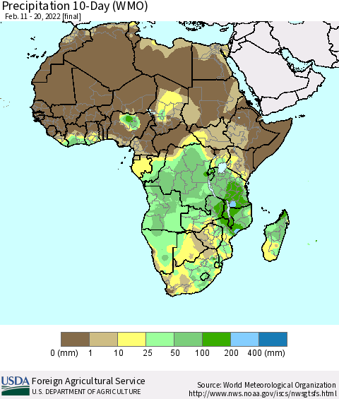 Africa Precipitation 10-Day (WMO) Thematic Map For 2/11/2022 - 2/20/2022