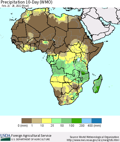 Africa Precipitation 10-Day (WMO) Thematic Map For 2/21/2022 - 2/28/2022