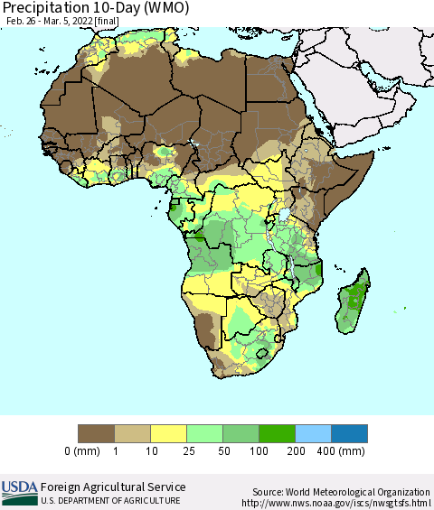 Africa Precipitation 10-Day (WMO) Thematic Map For 2/26/2022 - 3/5/2022