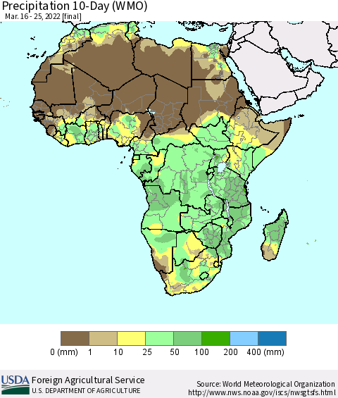 Africa Precipitation 10-Day (WMO) Thematic Map For 3/16/2022 - 3/25/2022