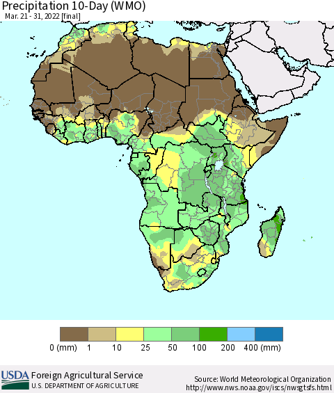 Africa Precipitation 10-Day (WMO) Thematic Map For 3/21/2022 - 3/31/2022