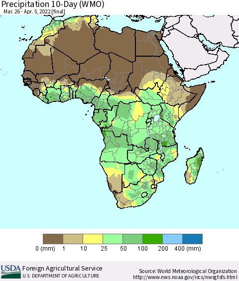Africa Precipitation 10-Day (WMO) Thematic Map For 3/26/2022 - 4/5/2022