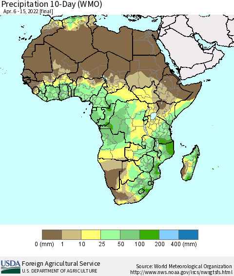 Africa Precipitation 10-Day (WMO) Thematic Map For 4/6/2022 - 4/15/2022