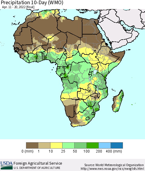 Africa Precipitation 10-Day (WMO) Thematic Map For 4/11/2022 - 4/20/2022