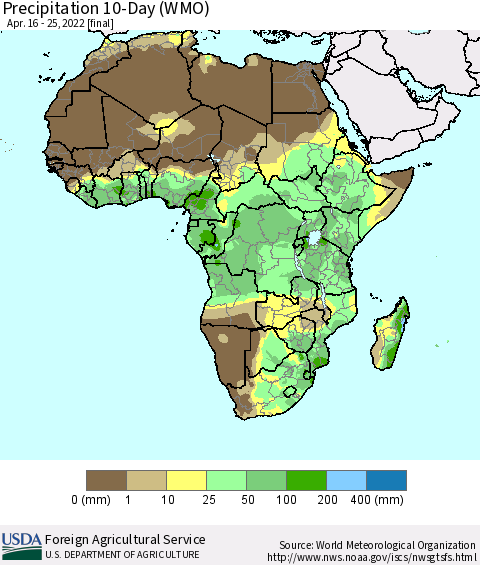 Africa Precipitation 10-Day (WMO) Thematic Map For 4/16/2022 - 4/25/2022