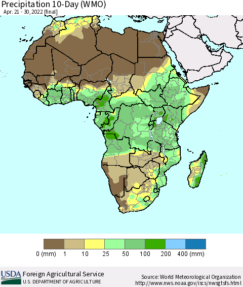 Africa Precipitation 10-Day (WMO) Thematic Map For 4/21/2022 - 4/30/2022