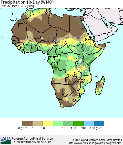 Africa Precipitation 10-Day (WMO) Thematic Map For 4/26/2022 - 5/5/2022