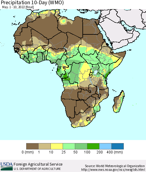 Africa Precipitation 10-Day (WMO) Thematic Map For 5/1/2022 - 5/10/2022