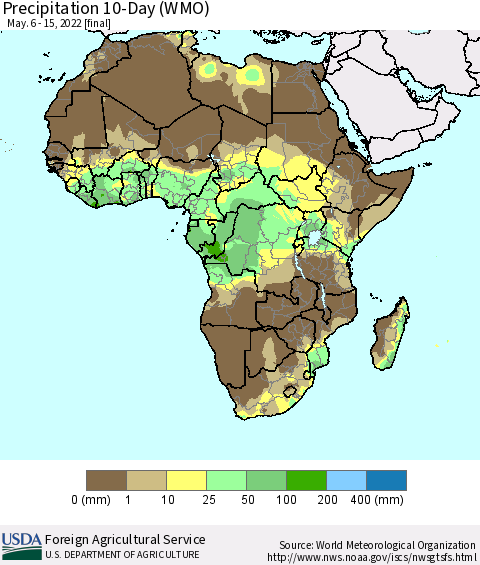 Africa Precipitation 10-Day (WMO) Thematic Map For 5/6/2022 - 5/15/2022