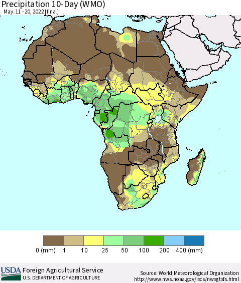 Africa Precipitation 10-Day (WMO) Thematic Map For 5/11/2022 - 5/20/2022