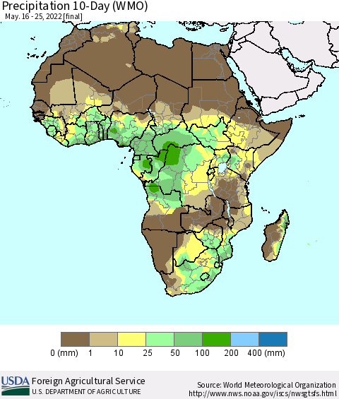 Africa Precipitation 10-Day (WMO) Thematic Map For 5/16/2022 - 5/25/2022