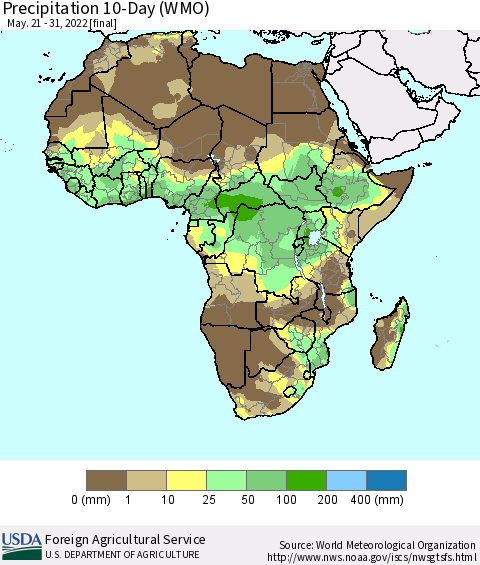 Africa Precipitation 10-Day (WMO) Thematic Map For 5/21/2022 - 5/31/2022