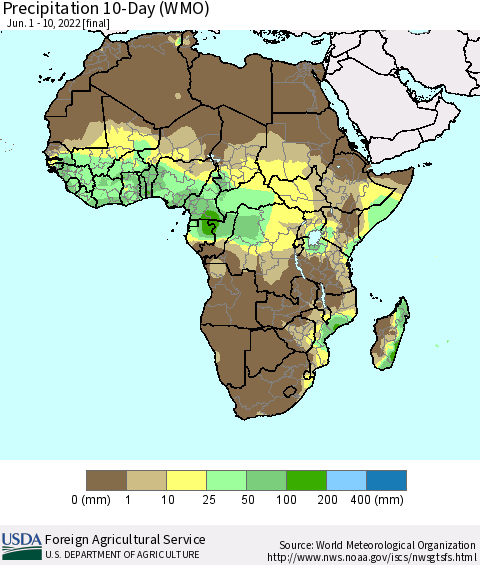 Africa Precipitation 10-Day (WMO) Thematic Map For 6/1/2022 - 6/10/2022