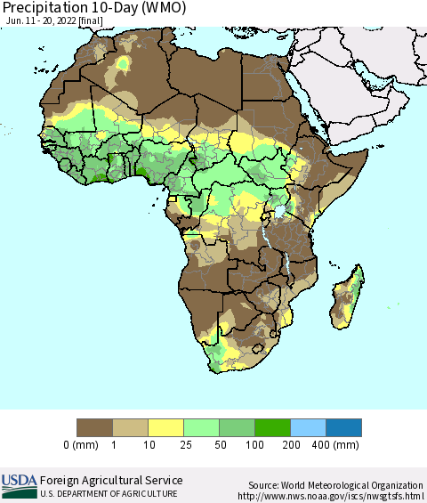 Africa Precipitation 10-Day (WMO) Thematic Map For 6/11/2022 - 6/20/2022