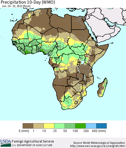 Africa Precipitation 10-Day (WMO) Thematic Map For 6/16/2022 - 6/25/2022