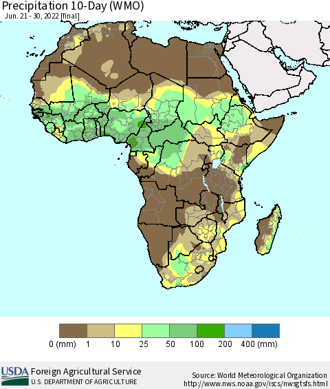 Africa Precipitation 10-Day (WMO) Thematic Map For 6/21/2022 - 6/30/2022