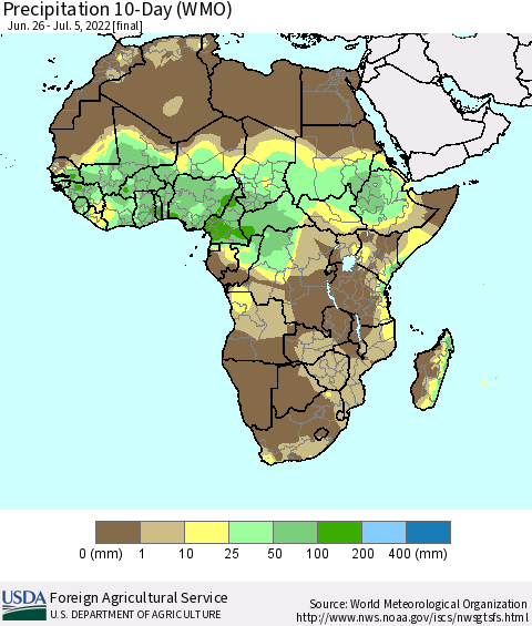 Africa Precipitation 10-Day (WMO) Thematic Map For 6/26/2022 - 7/5/2022