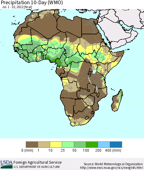 Africa Precipitation 10-Day (WMO) Thematic Map For 7/1/2022 - 7/10/2022