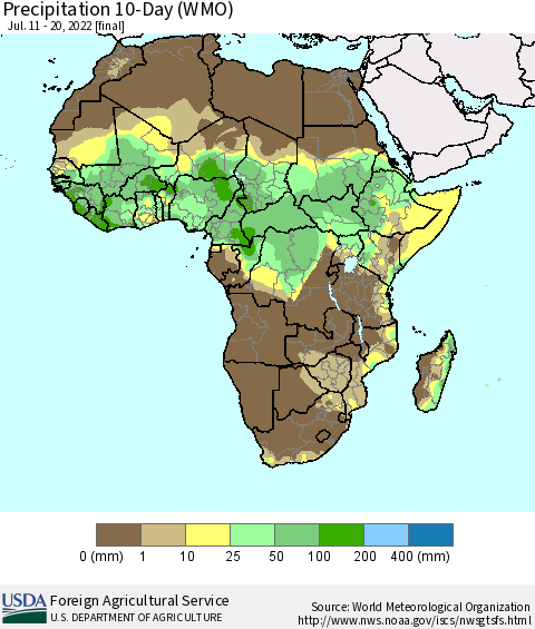 Africa Precipitation 10-Day (WMO) Thematic Map For 7/11/2022 - 7/20/2022