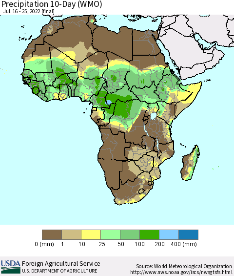Africa Precipitation 10-Day (WMO) Thematic Map For 7/16/2022 - 7/25/2022