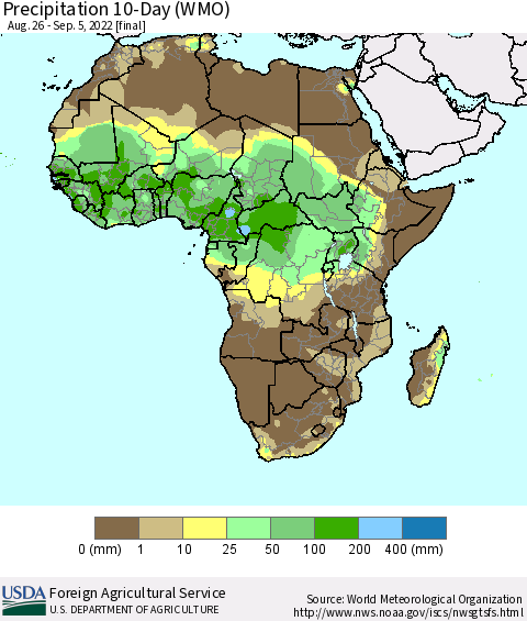 Africa Precipitation 10-Day (WMO) Thematic Map For 8/26/2022 - 9/5/2022