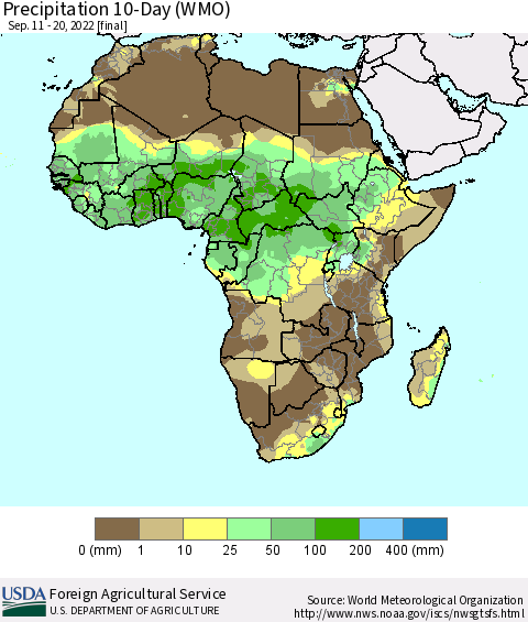 Africa Precipitation 10-Day (WMO) Thematic Map For 9/11/2022 - 9/20/2022