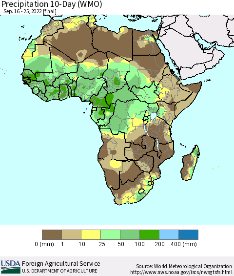 Africa Precipitation 10-Day (WMO) Thematic Map For 9/16/2022 - 9/25/2022