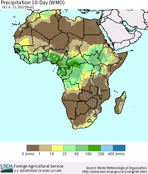 Africa Precipitation 10-Day (WMO) Thematic Map For 10/6/2022 - 10/15/2022