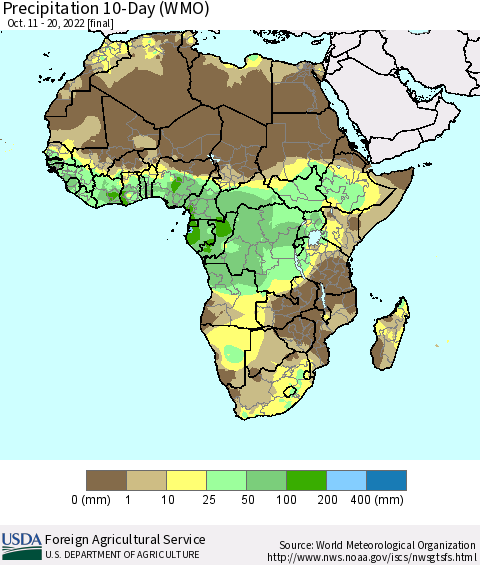 Africa Precipitation 10-Day (WMO) Thematic Map For 10/11/2022 - 10/20/2022