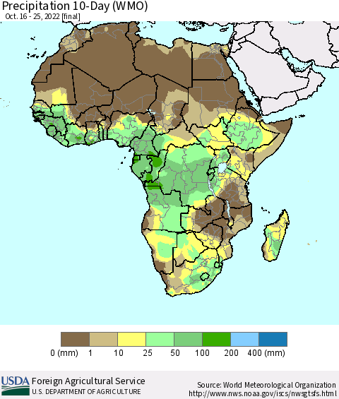 Africa Precipitation 10-Day (WMO) Thematic Map For 10/16/2022 - 10/25/2022