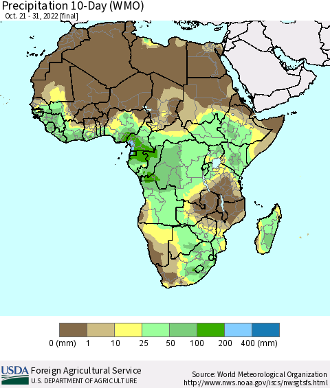 Africa Precipitation 10-Day (WMO) Thematic Map For 10/21/2022 - 10/31/2022