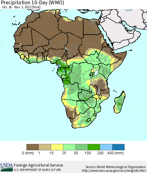 Africa Precipitation 10-Day (WMO) Thematic Map For 10/26/2022 - 11/5/2022