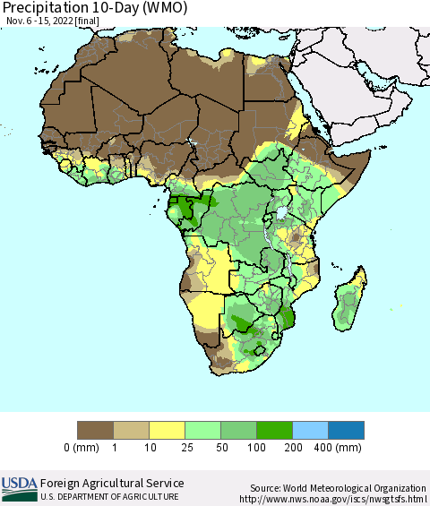 Africa Precipitation 10-Day (WMO) Thematic Map For 11/6/2022 - 11/15/2022
