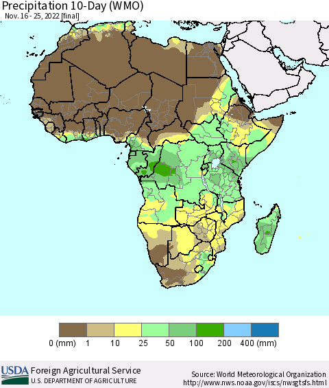 Africa Precipitation 10-Day (WMO) Thematic Map For 11/16/2022 - 11/25/2022