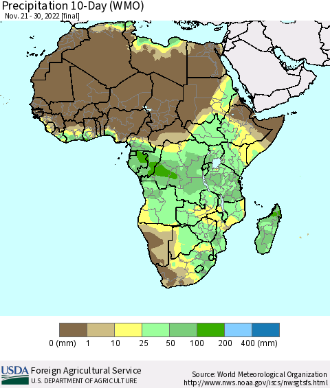 Africa Precipitation 10-Day (WMO) Thematic Map For 11/21/2022 - 11/30/2022