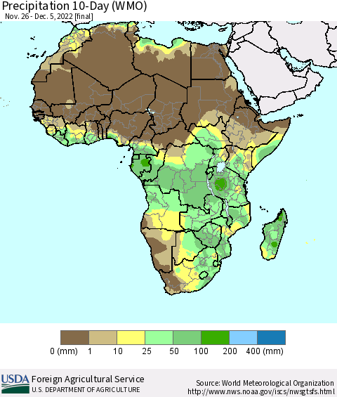 Africa Precipitation 10-Day (WMO) Thematic Map For 11/26/2022 - 12/5/2022