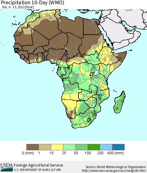 Africa Precipitation 10-Day (WMO) Thematic Map For 12/6/2022 - 12/15/2022