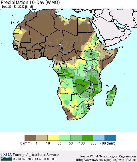 Africa Precipitation 10-Day (WMO) Thematic Map For 12/21/2022 - 12/31/2022