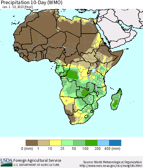 Africa Precipitation 10-Day (WMO) Thematic Map For 1/1/2023 - 1/10/2023