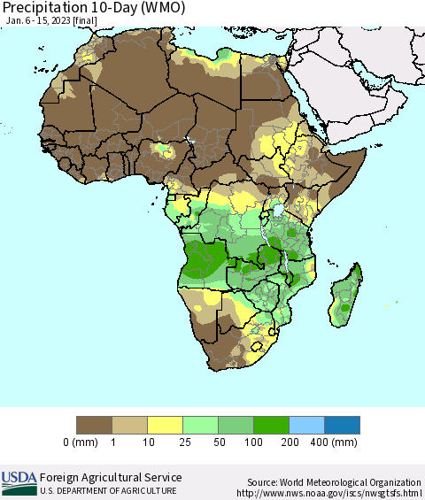 Africa Precipitation 10-Day (WMO) Thematic Map For 1/6/2023 - 1/15/2023