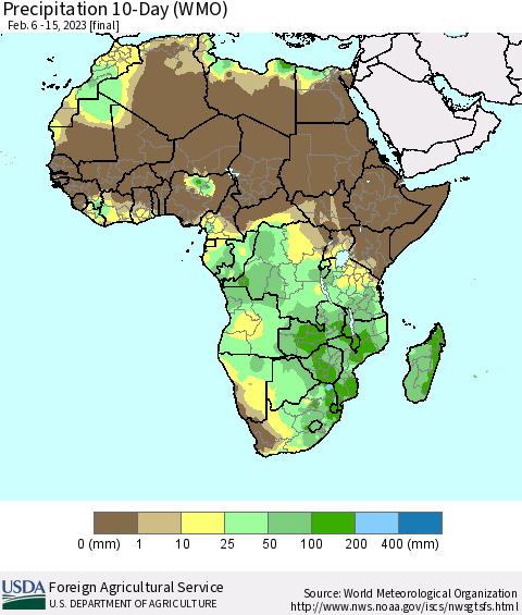 Africa Precipitation 10-Day (WMO) Thematic Map For 2/6/2023 - 2/15/2023