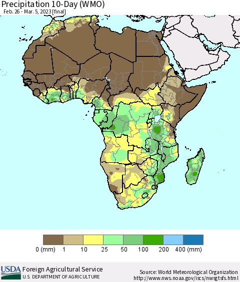 Africa Precipitation 10-Day (WMO) Thematic Map For 2/26/2023 - 3/5/2023