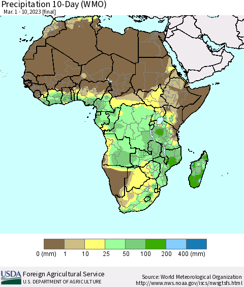Africa Precipitation 10-Day (WMO) Thematic Map For 3/1/2023 - 3/10/2023