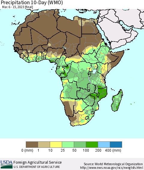 Africa Precipitation 10-Day (WMO) Thematic Map For 3/6/2023 - 3/15/2023
