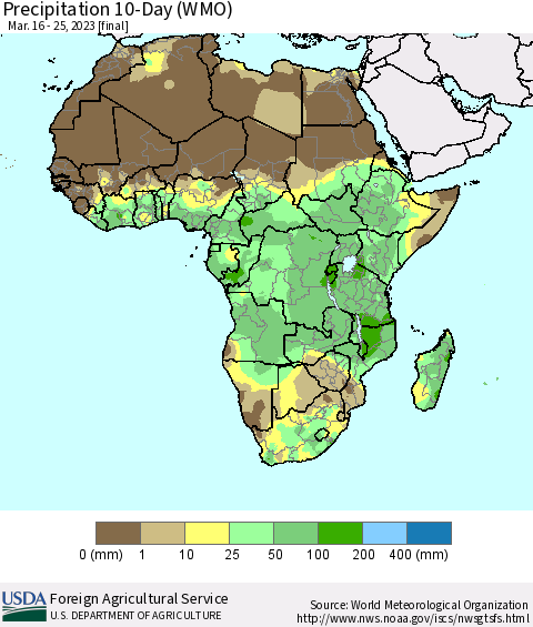 Africa Precipitation 10-Day (WMO) Thematic Map For 3/16/2023 - 3/25/2023