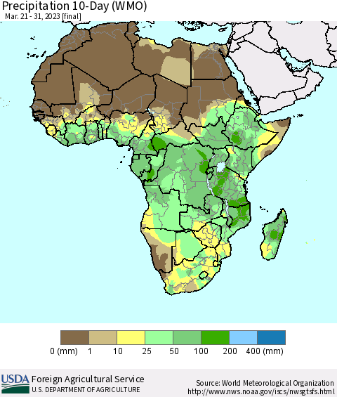 Africa Precipitation 10-Day (WMO) Thematic Map For 3/21/2023 - 3/31/2023
