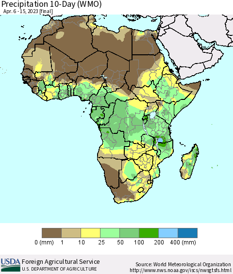 Africa Precipitation 10-Day (WMO) Thematic Map For 4/6/2023 - 4/15/2023