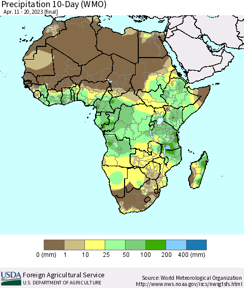 Africa Precipitation 10-Day (WMO) Thematic Map For 4/11/2023 - 4/20/2023