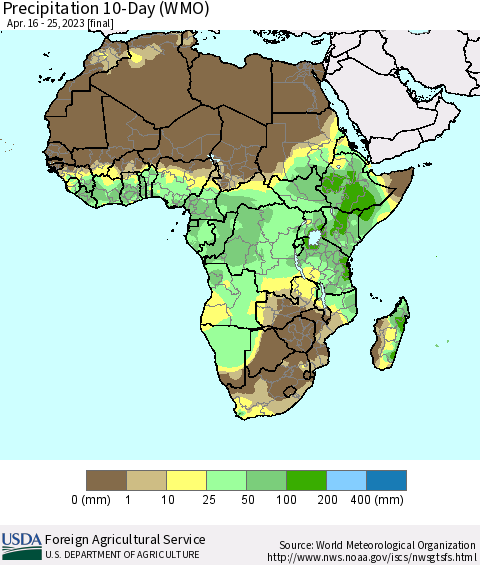 Africa Precipitation 10-Day (WMO) Thematic Map For 4/16/2023 - 4/25/2023